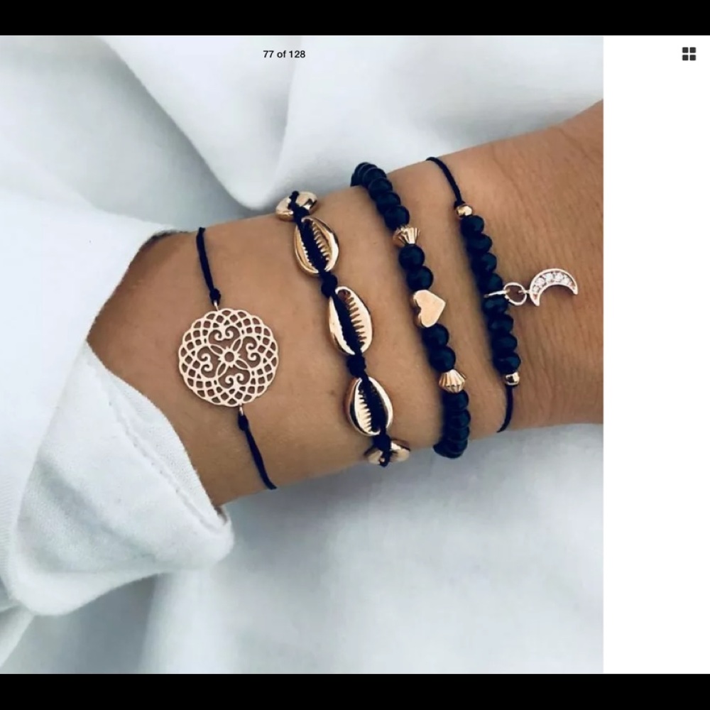 4 Piece Layered Bracelet Set, Gold and Black